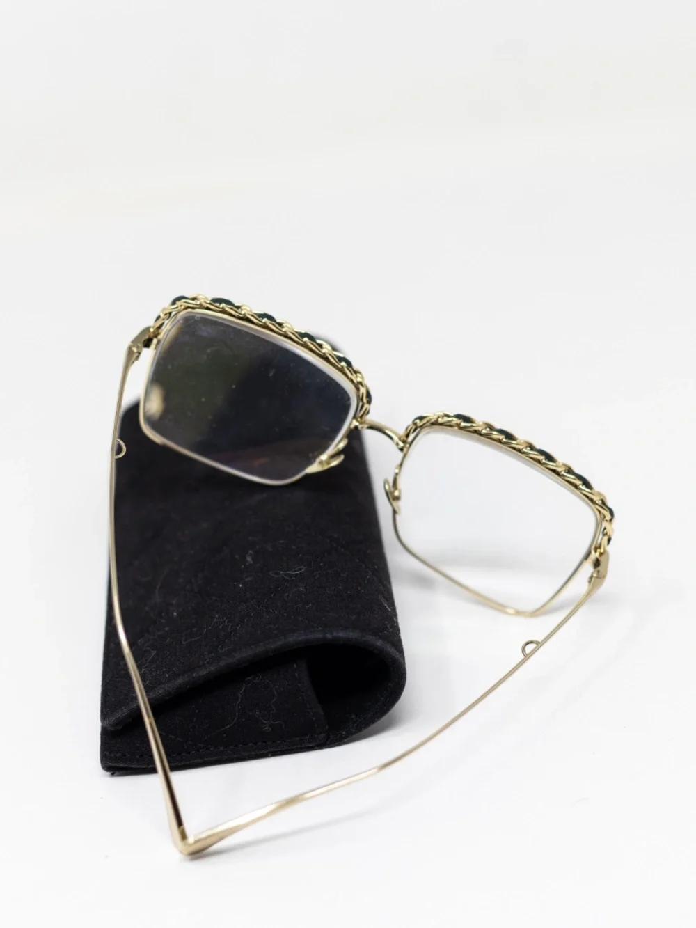 Chanel 2206-Q Genuine Leather Trim Chain Link Oversized Square Frame Glasses